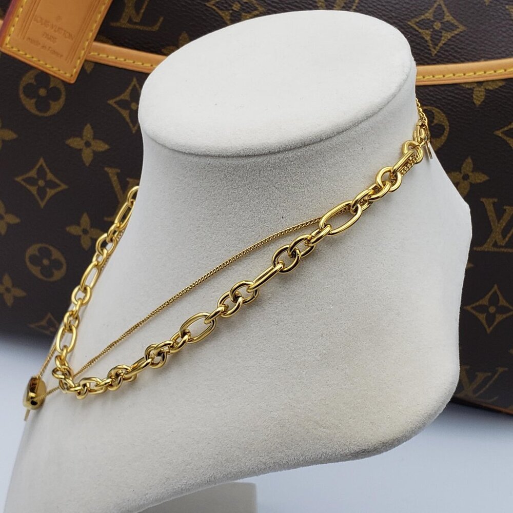 Stainless Steel Double Chain Gold Plated Luxury Chain Non-Tarnish Necklace - Picture 2 of 6